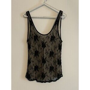 Wilfred Womens Round Neck Floral Lace Layered Textured Tank Top Black Size XS